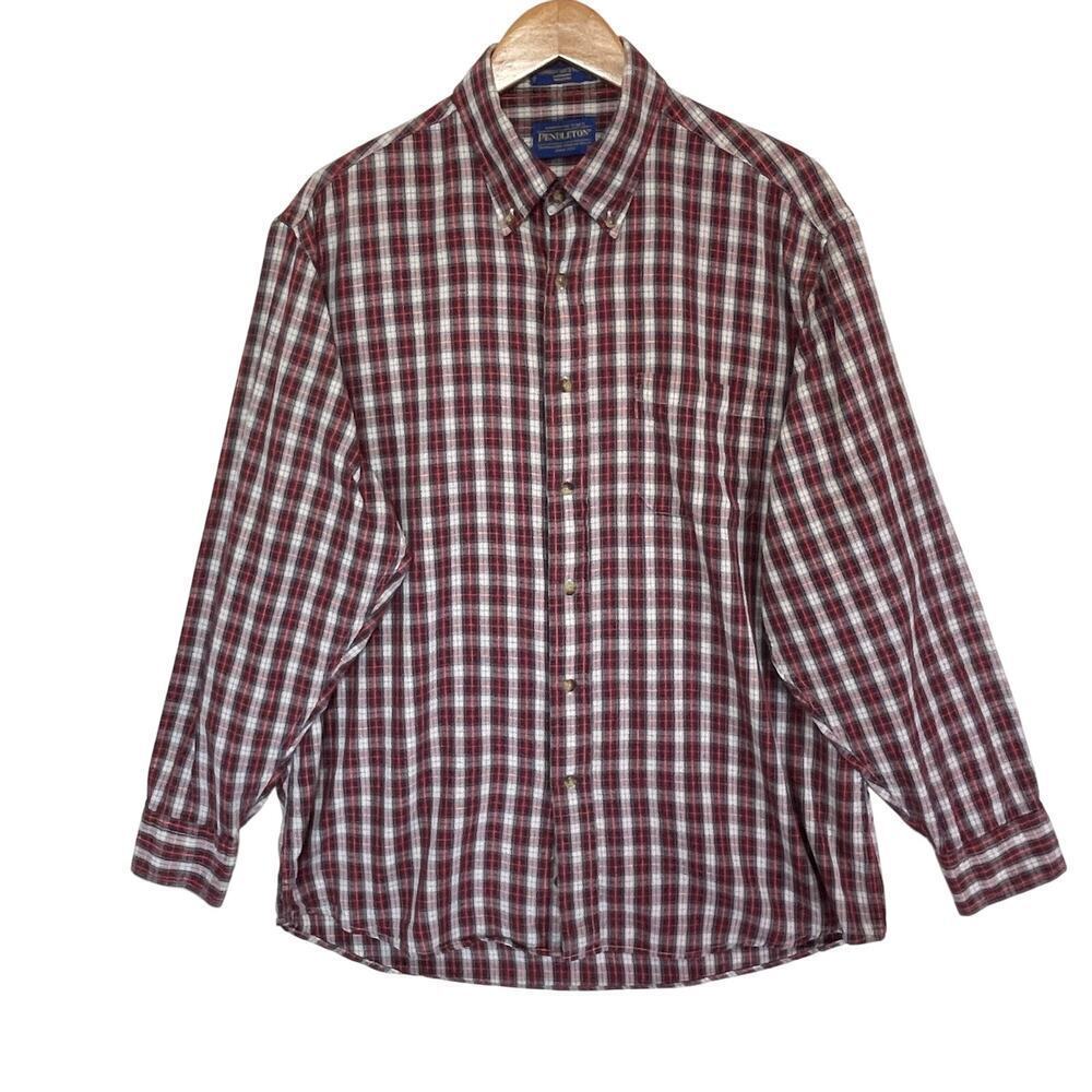 PENDLETON Men’s Red Plaid Oxford Cloth 100% cotton long sleeve shirt